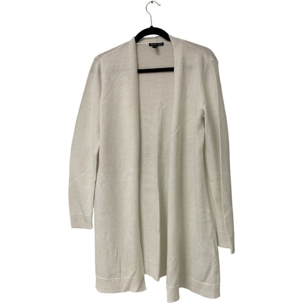 Eileen Fisher Womens Cardigan Sweater Small White Open Organic Linen Blend